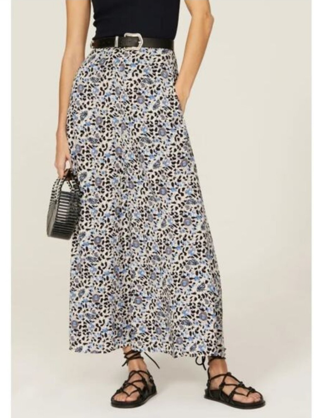 Zadig & Voltaire Judith Soft Flowers Blue Black Maxi Skirt Size XS